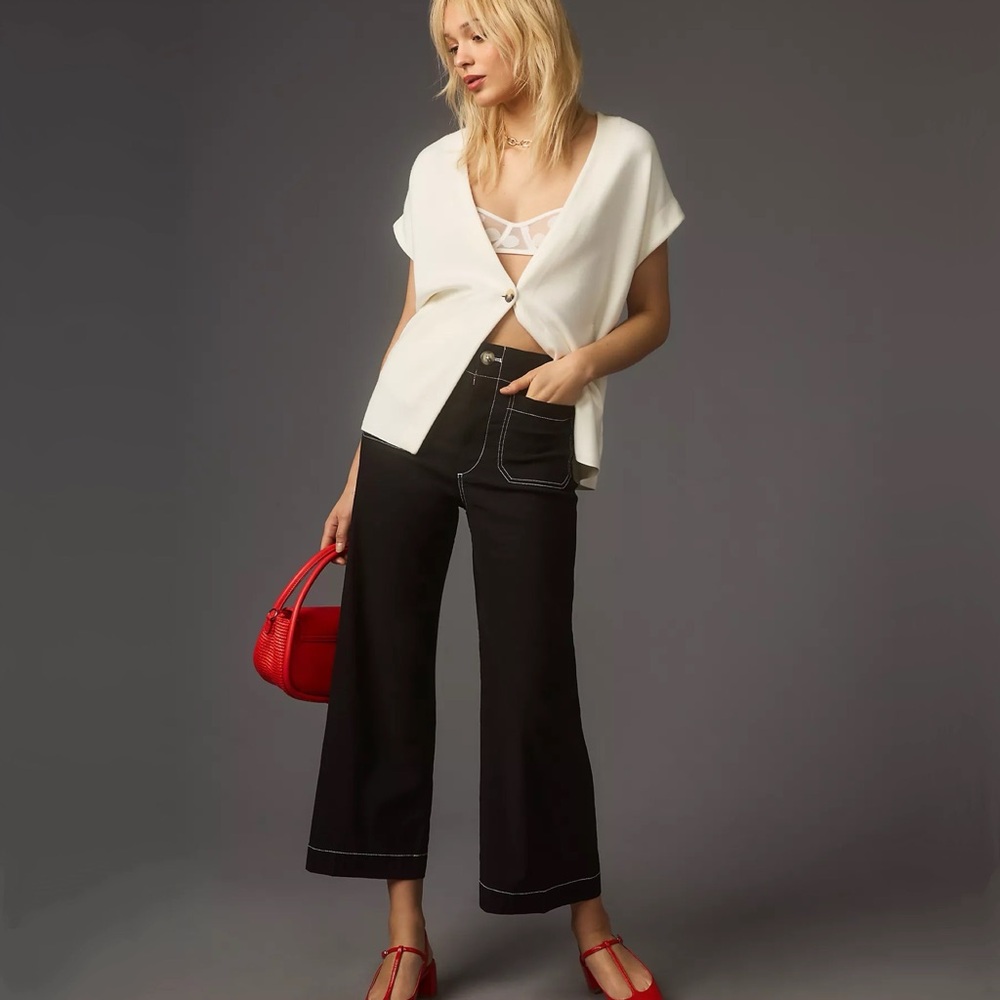 Anthropologie The Colette Contrast-Stitch Cropped Wide-Leg Pants: Magic Fabric
